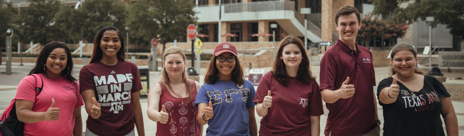 6 diverse students standing in front of MSC