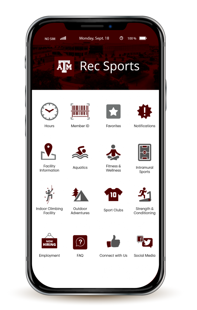 Screenshot of new RecSports mobile app