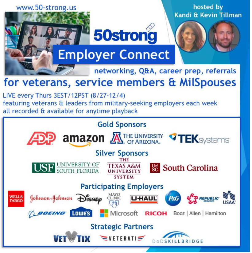 Graphic of 50strong Employer Connect Flyer with various contributing employer logos.