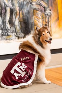 Photo of Reveille in the Art Galleries in front of a painting