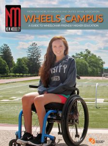Cover page of Wheels on Campus with a female student in a wheelchair