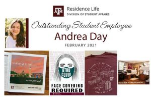 Image of certificate to Andrea Day for outstanding student employment