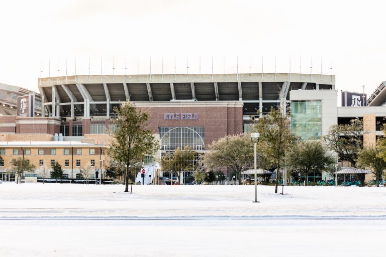 Image of Kyle Field during the February winter storm.