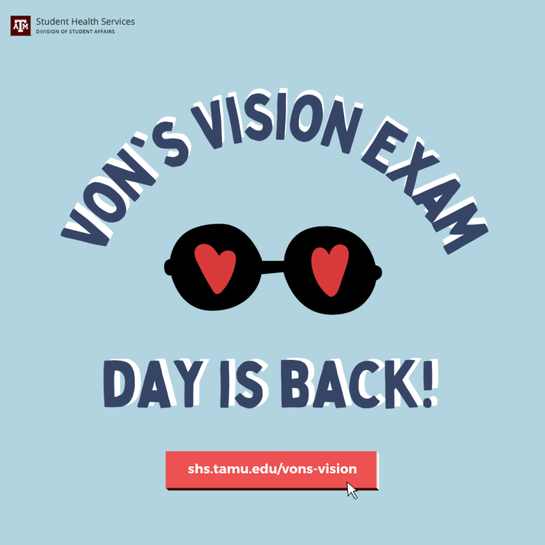 Word graphic that says Von's vision exam day is back!