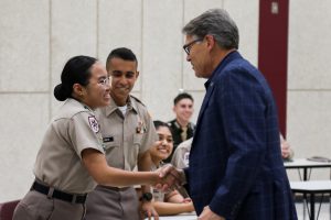 Governor Perry talking to cadets