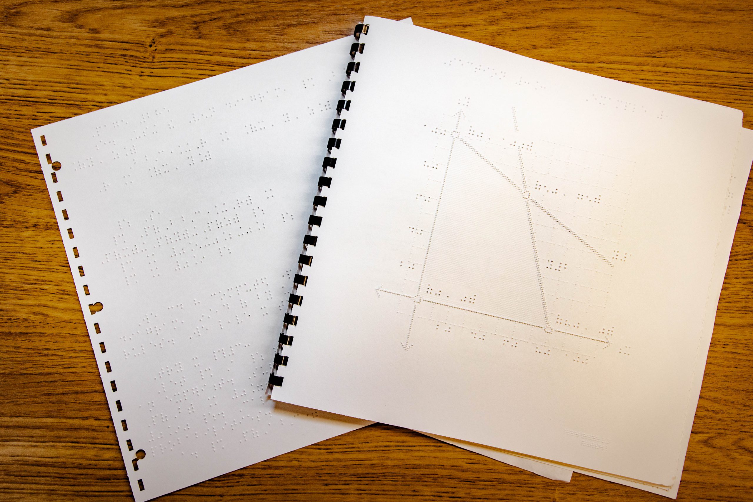 printed notebooks showcasing a math equation translated into braille