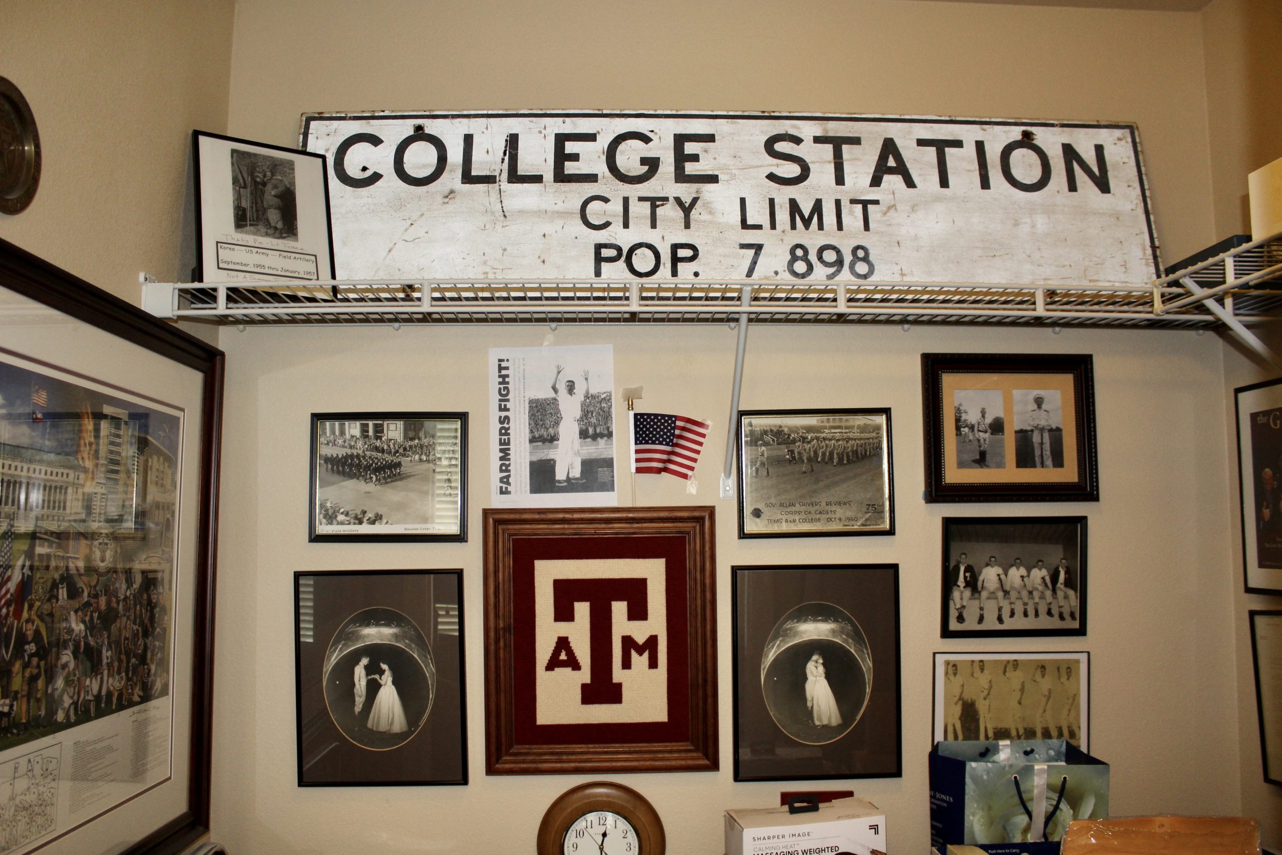 Wall of Aggie memorabilia in Jimmy Tyree's home