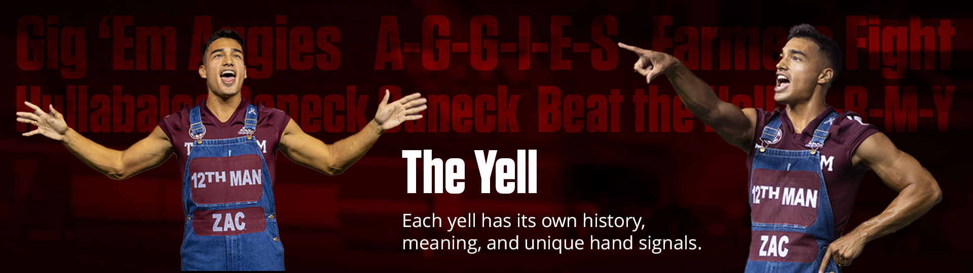 Graphic that reads "The Yell. Each yell has its own history, meaning and unique hand signals"