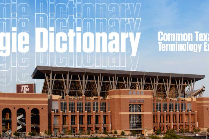 photo of Kyle Field that reads "Aggie Dictionary"