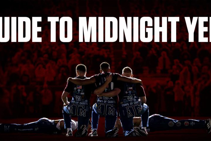 Image that sats "guide to midnight yell" with images of yell leaders