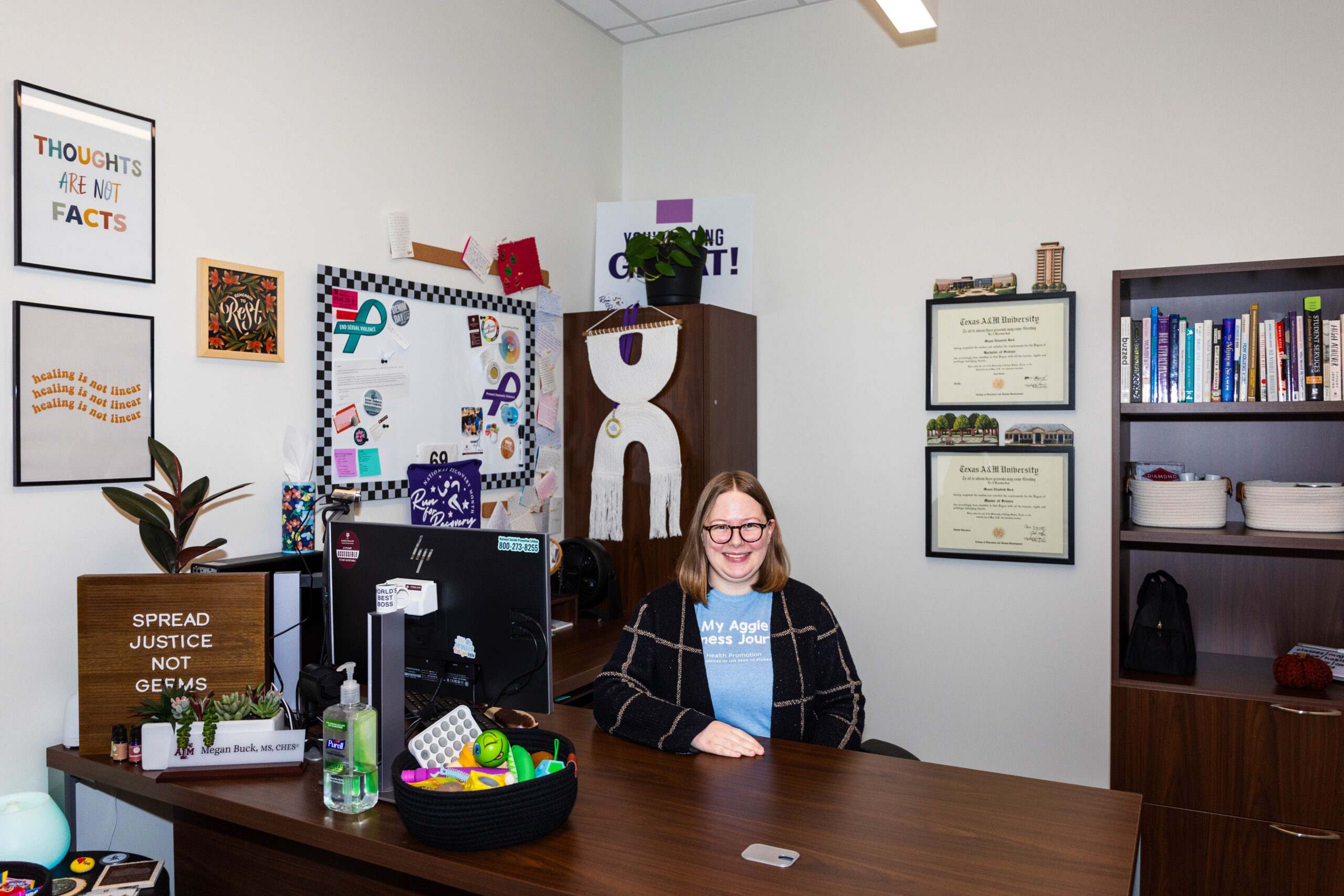 Megan Buck in her office in the Student Services Building.