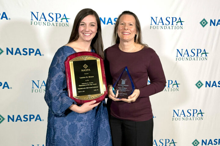 Lauren Brown (left) and Darby Roberts (right) with their awards at the Annual NASPA conference.