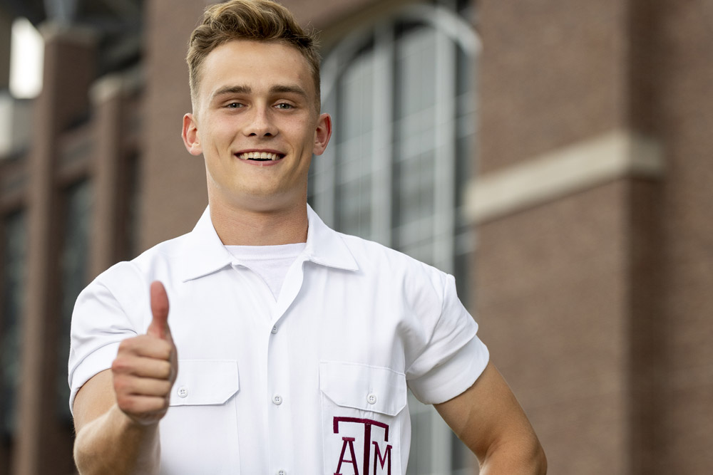 Kyler Fife '26 headshot in front of Kyle Field