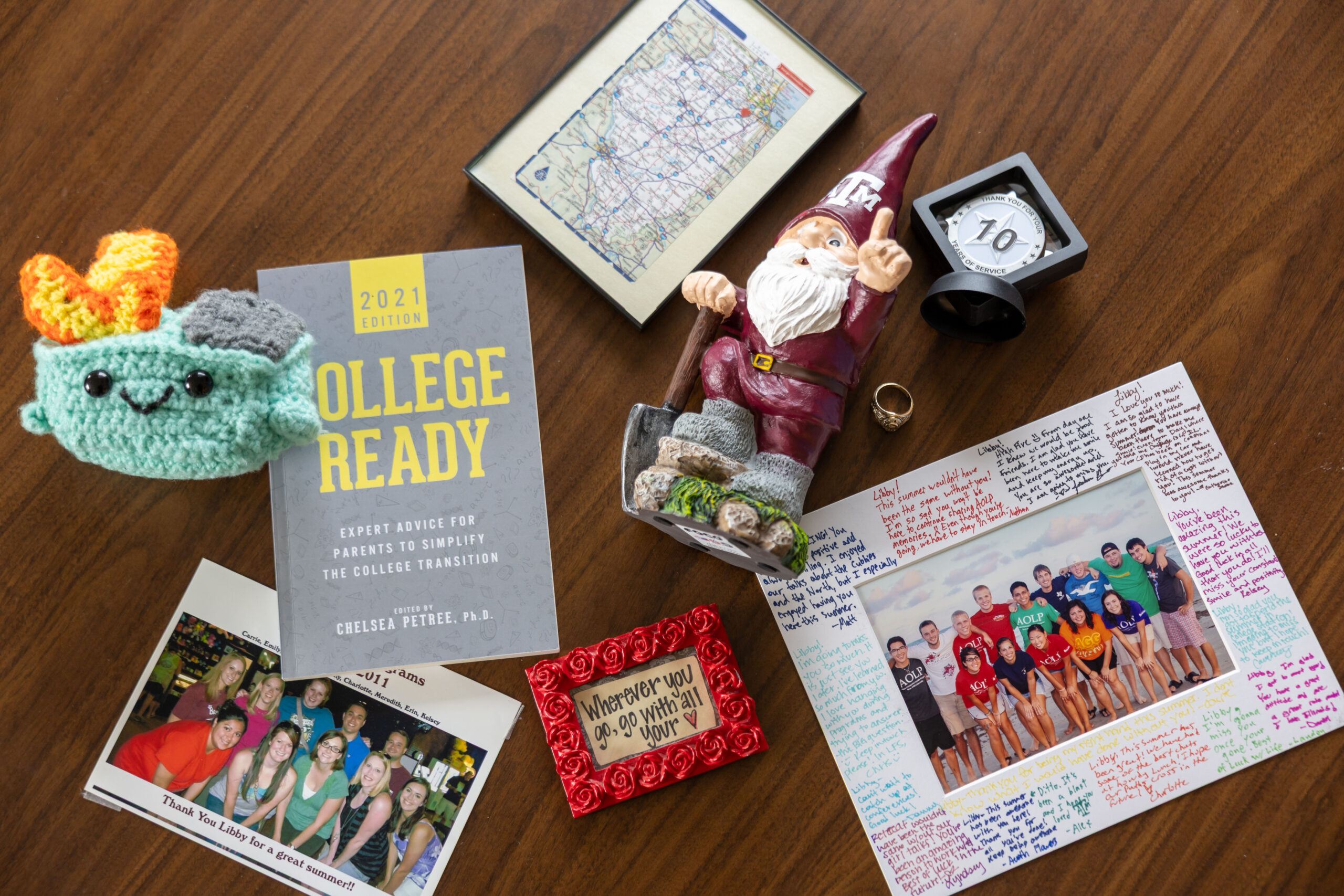 A collage of special items and moments from Dr. Dagger's life and her career at Texas A&M
