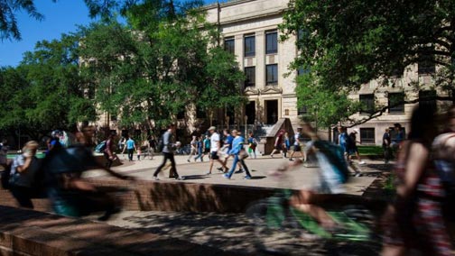 Students walking timelapse on campus.