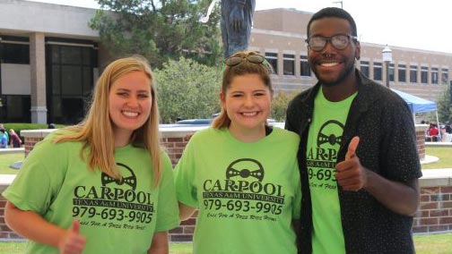 Carpool students smiling for a photo.